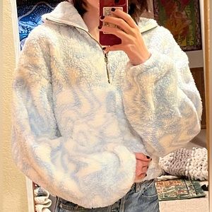 blue swirl cozy slight cropped teddy sweatshirt
